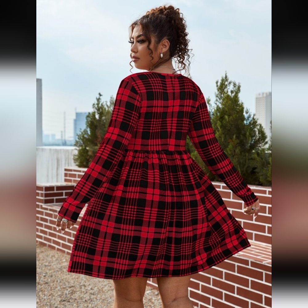 Qutie Plus Plaid Print A-line Dress, Plus Size 2X - Picture 2 of 12